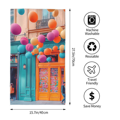 Colorful Balloon Street Scene Ultra-Soft Towel - 27.5x15.7 Inches, Lightweight, Reusable, Travel-Friendly