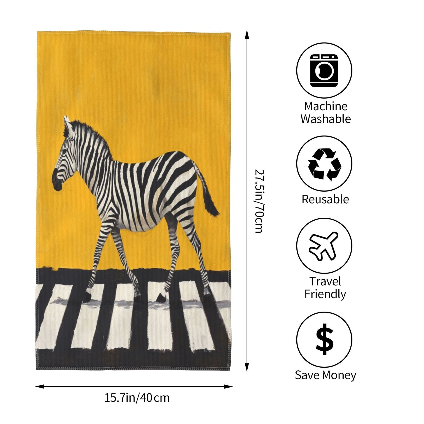 Zebra Crossing Ultra-Soft Towel - 27.5x15.7 Inches, Durable, Reusable, Travel Essential