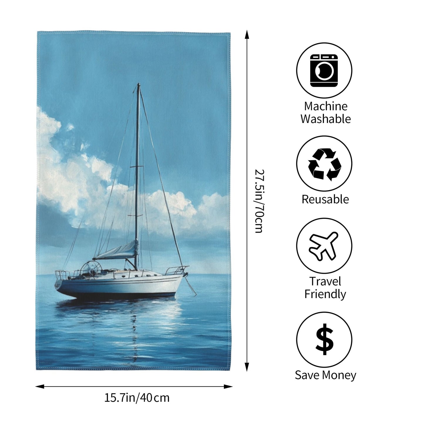 Sailboat Design Ultra-Soft Towel - 27.5x15.7 Inches, Portable, Machine Washable, Multi-Purpose Essential