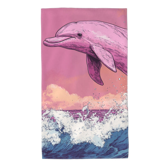 Pink Dolphin Design Soft Absorbent Towel - 27.5x15.7 Inches, Eco-Friendly and Portable