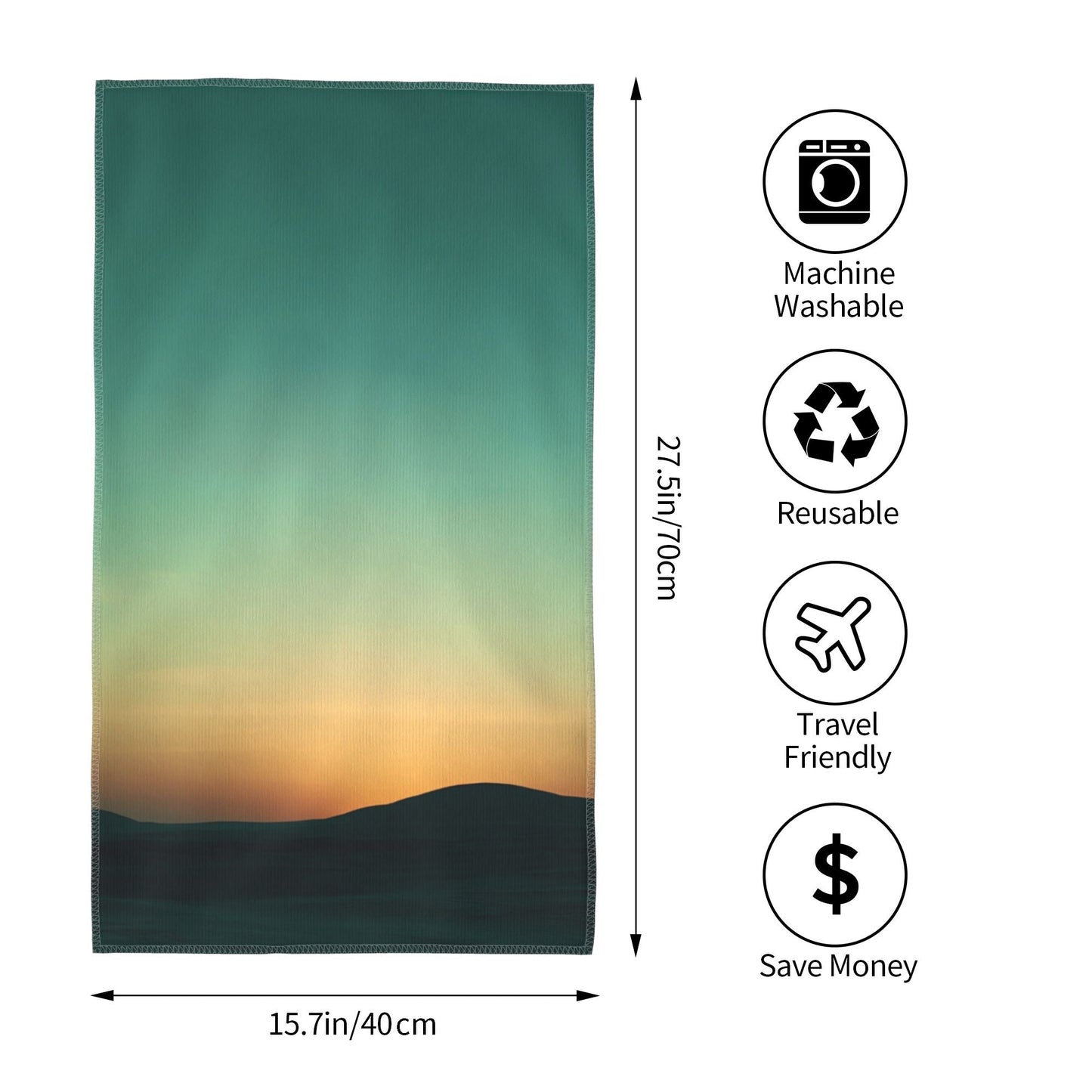 Sunset Gradient Design Towel - 27.5x15.7 Inches, Lightweight & Machine Washable