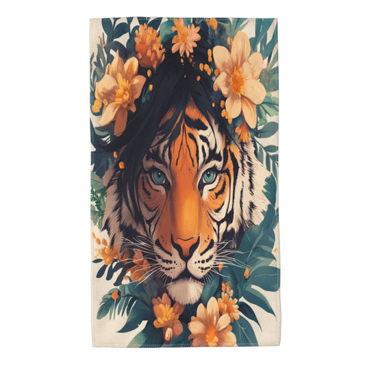 Tropical Floral Tiger Pattern Towel - 27.5x15.7 Inches, Lightweight & Durable, Machine Washable