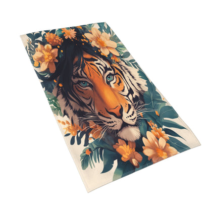 Tropical Floral Tiger Pattern Towel - 27.5x15.7 Inches, Lightweight & Durable, Machine Washable